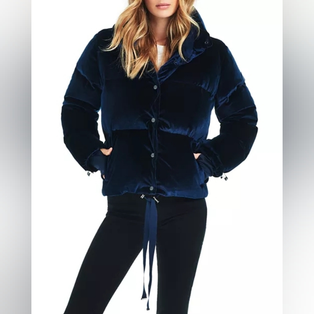SAM. Sophia Velvet Puffer Jacket in Black Size Small